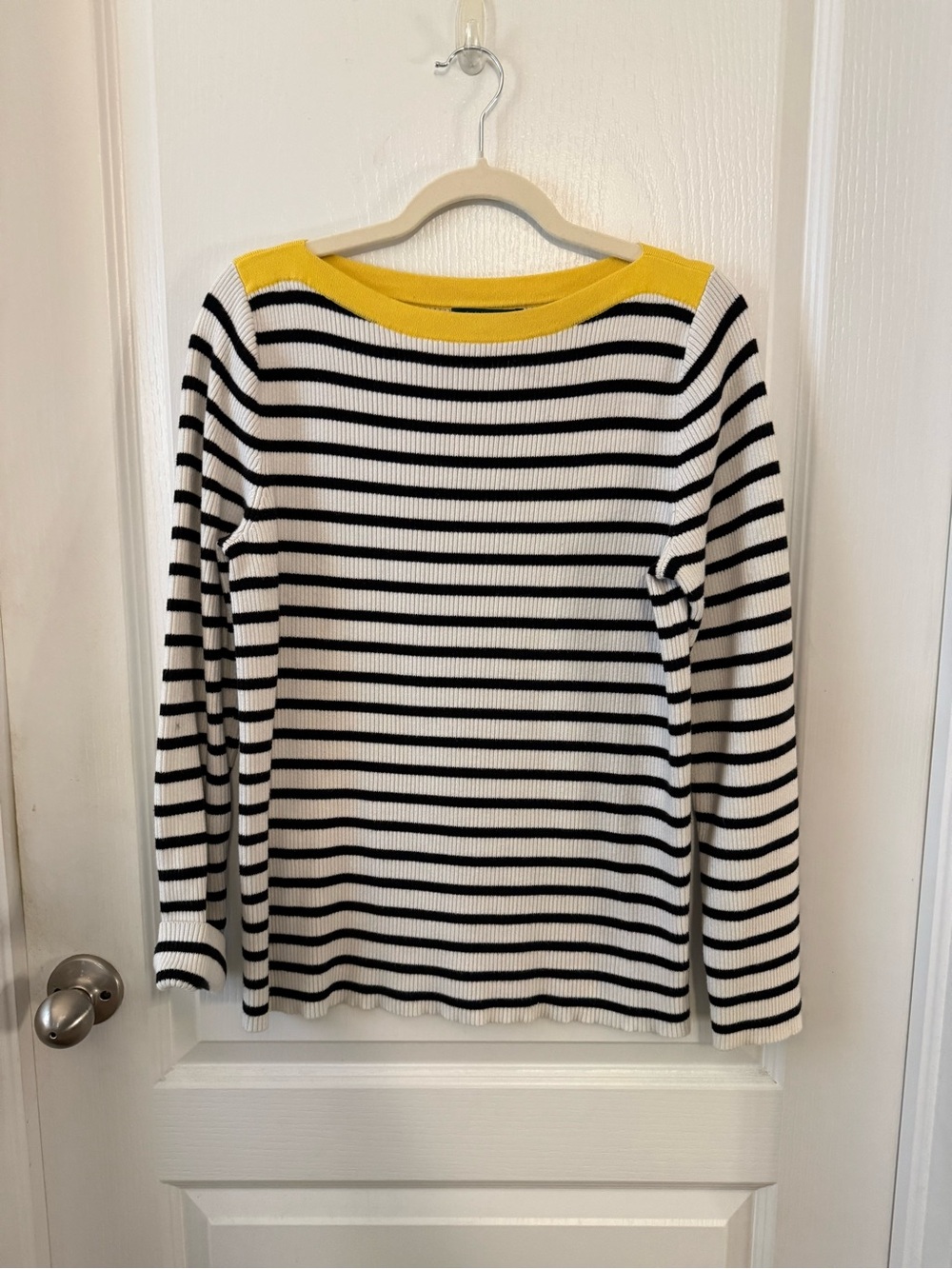LAUREN Ralph Lauren Yellow Trim Black & White Striped Sweater